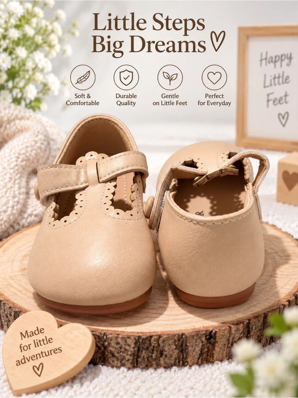 MECKIOR Baby Girls’ Beige Shoes – Size 22